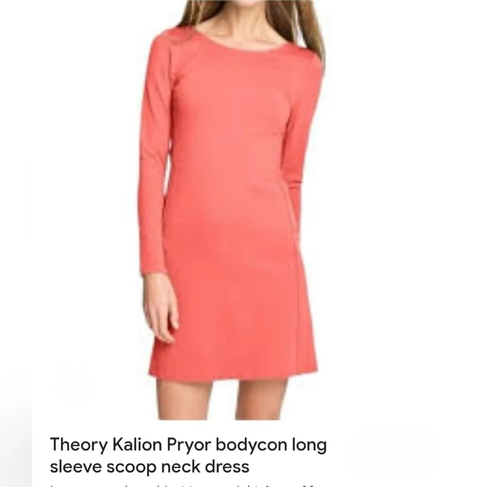 Theory Kalion Pryor Bodycon Long Sleeve Coral Scoop Neck Dress Medium Womens - Picture 6 of 6